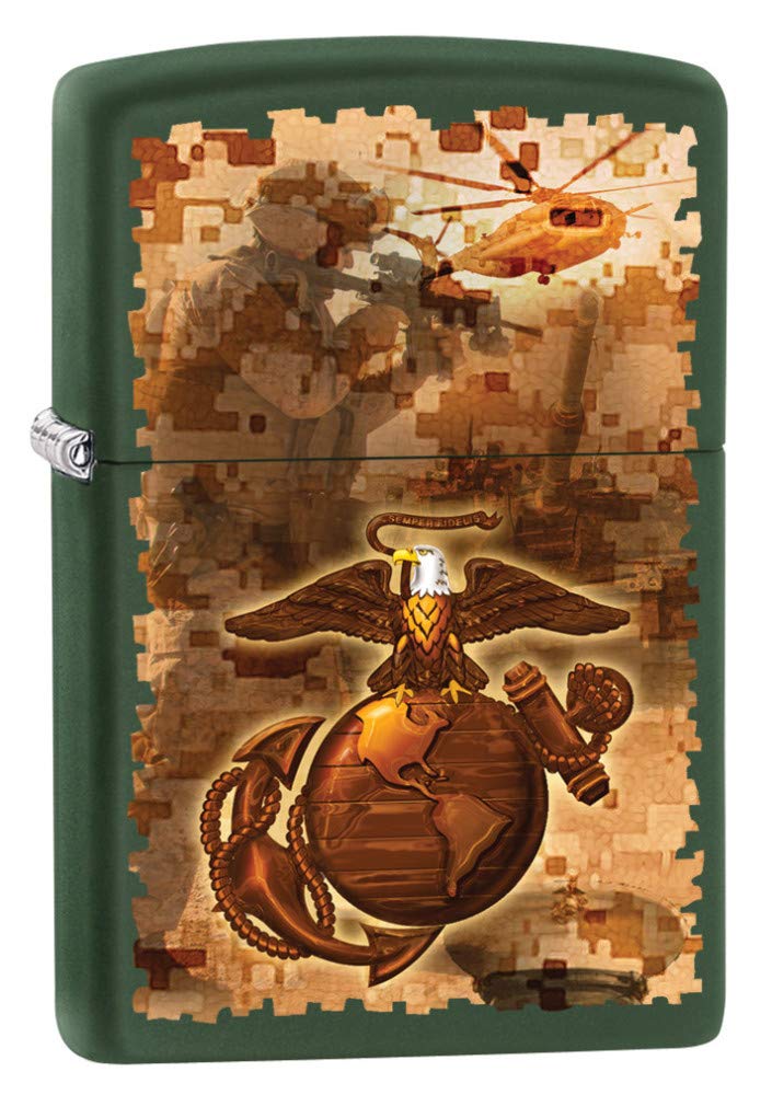 Zippo USMC Camo Soldier Green Matte Pocket Lighter, Green Matte Camouflage, One Size