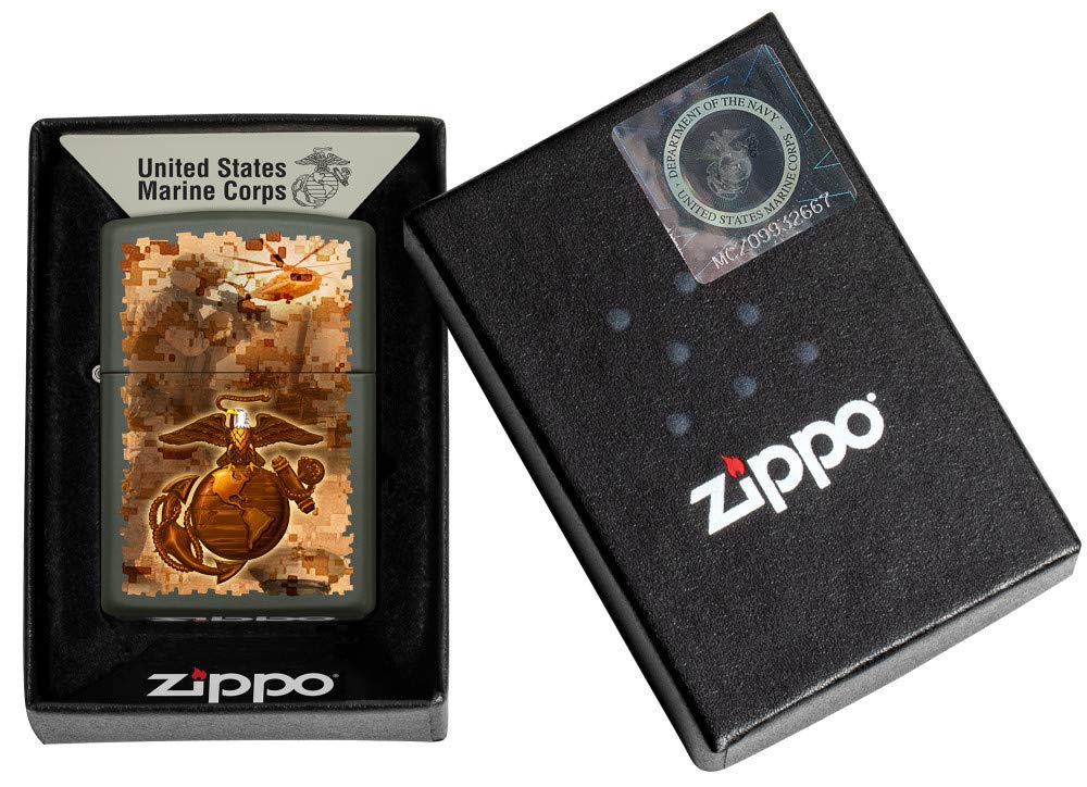 Zippo USMC Camo Soldier Green Matte Pocket Lighter, Green Matte Camouflage, One Size