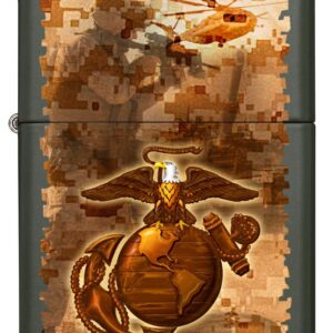 Zippo USMC Camo Soldier Green Matte Pocket Lighter, Green Matte Camouflage, One Size