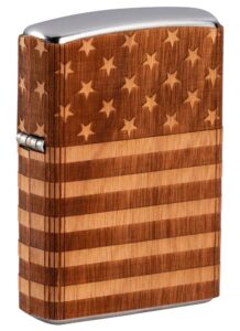 zippo woodchuck usa american flag wrap pocket lighter, brown, one size