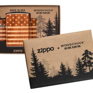 Zippo Woodchuck USA American Flag Wrap Pocket Lighter, Brown, One Size