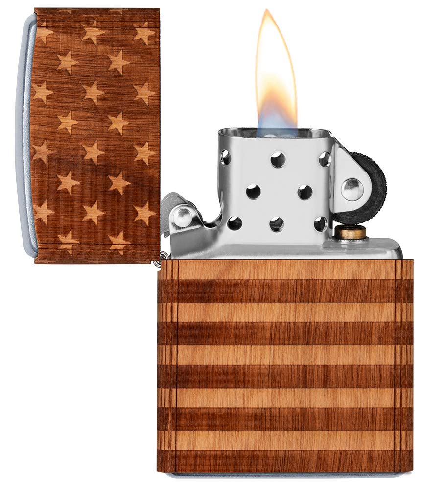 Zippo Woodchuck USA American Flag Wrap Pocket Lighter, Brown, One Size