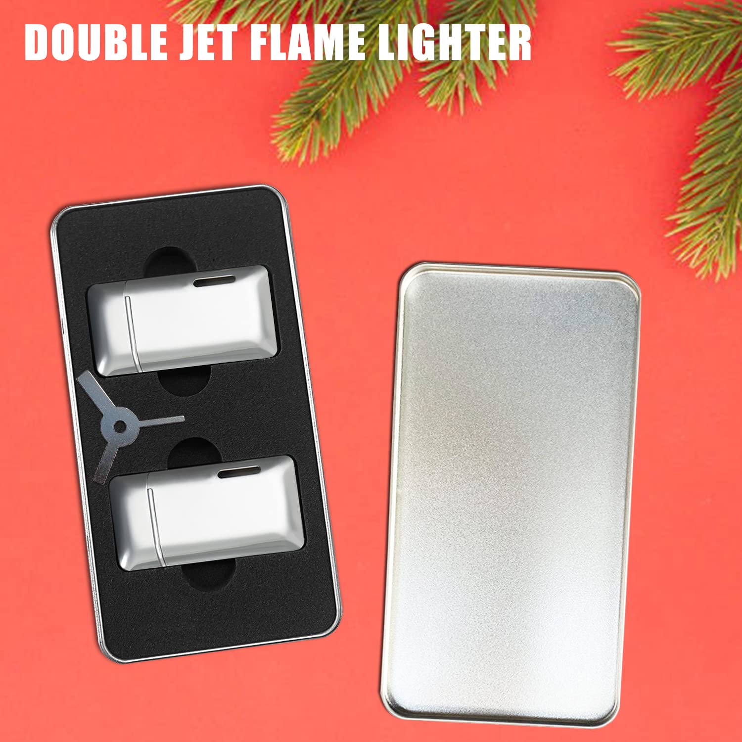 Futlidys 2 Pack Mini Torch Lighter Butane Refillable, Double Flame Butane Lighter with Visible Window, Adjustable Jet Lighter, Great Gifts for Men and Women, without Gas (Silver)