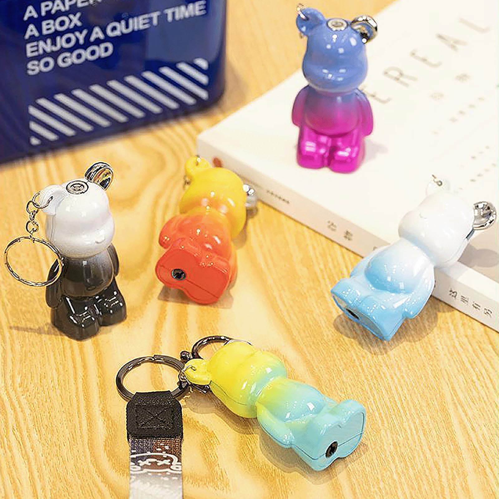 SIMBAE Cute Cartoon Cool Lighter, Windproof Straight Punch Lighter, Compact and Portable with A Key Ring, Suitable for Women and Men to Use (No Gas) (blx-huanglan)