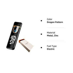 Electric Lighter, Smart Electronic Lighter, USB Rechargeable Lighter Windproof Flameless Lighter Plasma Lighter for Fire,BBQs,Fireworks,Candle,Camping - Outdoors Indoors (Dragon Pattern)