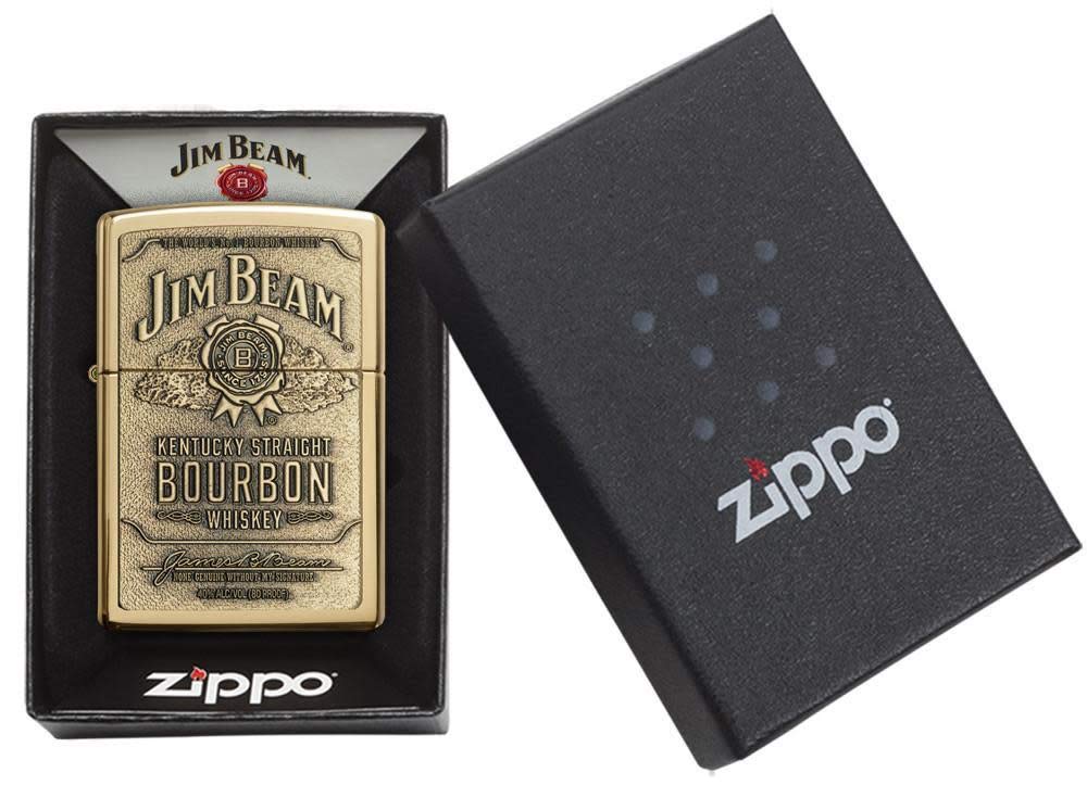 Zippo Jim Beam Bourbon Label Emblem Pocket Lighter, High Polish Brass