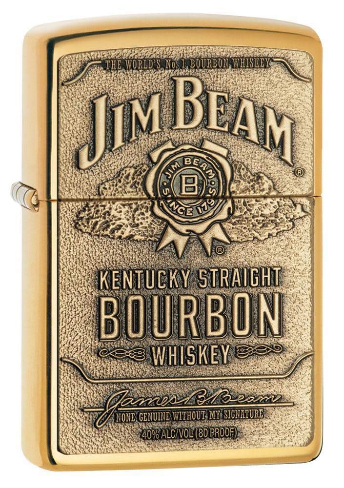 Zippo Jim Beam Bourbon Label Emblem Pocket Lighter, High Polish Brass