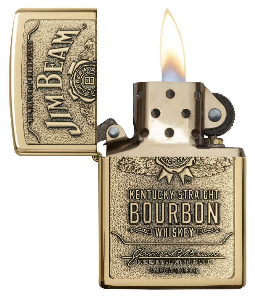 Zippo Jim Beam Bourbon Label Emblem Pocket Lighter, High Polish Brass