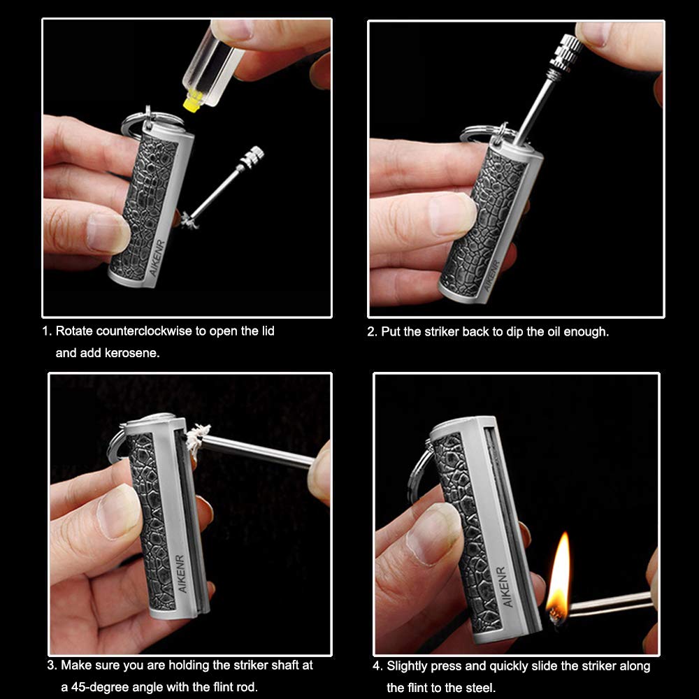 AIKENR Permanent Match, Keychain Flint Metal Matchstick Fire Starter, Waterproof Emergency Flint Fire Starter for Outdoor Camping Survival,Great Gift