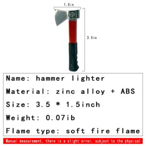 Meiegens Open Flame Butane Lighter, Axe Hammer Shaped Butane Lighter,Refillable Novelty Tool Lighter for Outdoor Indoor(Without Gas) (Axe Red)