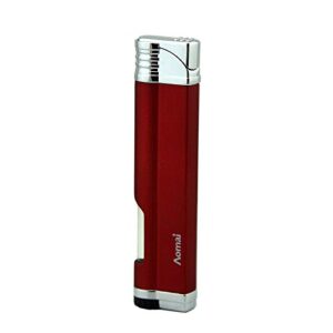 Piioket Mini Metal Windproof Refillable Butane Gas Fuel Viewable Jet Flame Cigar Cigarette Lighter with Electric Wire Ignition Protection - Aomai Red