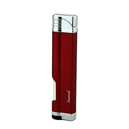 Piioket Mini Metal Windproof Refillable Butane Gas Fuel Viewable Jet Flame Cigar Cigarette Lighter with Electric Wire Ignition Protection - Aomai Red