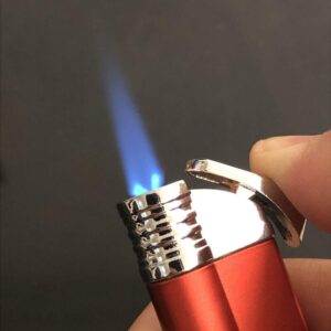 Piioket Mini Metal Windproof Refillable Butane Gas Fuel Viewable Jet Flame Cigar Cigarette Lighter with Electric Wire Ignition Protection - Aomai Red