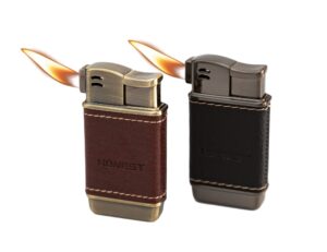 staosan soft flame lighter leather small indoor butane refillable (brown+black)