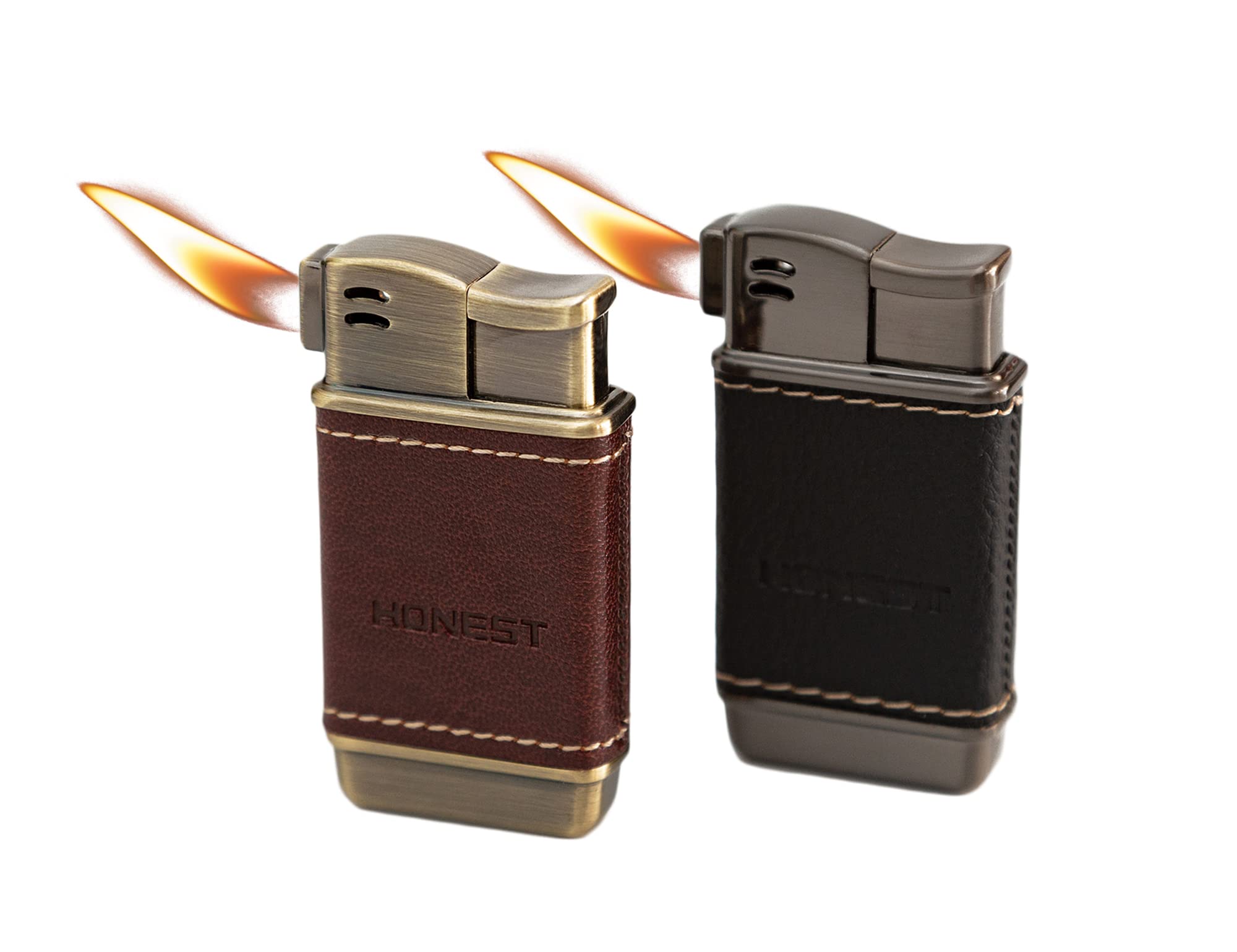 STAOSAN Soft Flame Lighter Leather Small Indoor Butane Refillable (Brown+Black)