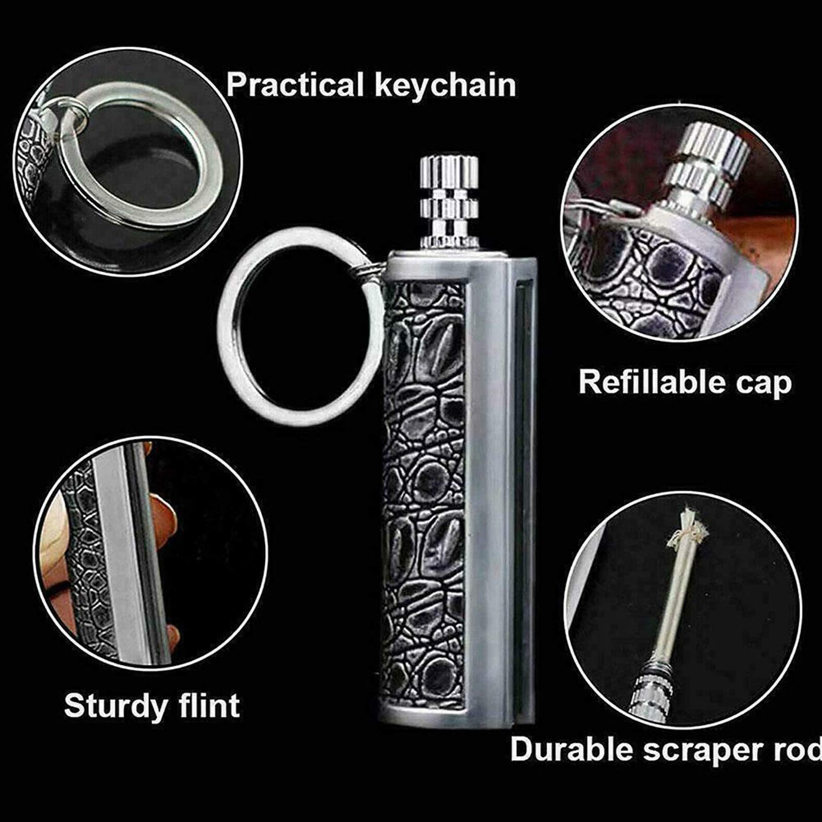 4 PCS Dragon’s Breath Immortal Lighter, Metal Keychain Flint Matchstick Kerosene Refillable Lighter, Waterproof Keychain Lighter for Emergency Survival Mountaineering Camping Hiking