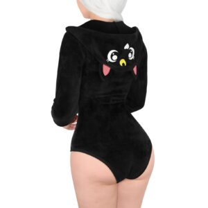 Littleforbig Cotton Hoodie Romper Zipper Onesie Pajamas Bodysuit - Black Cat Luna Onesie S