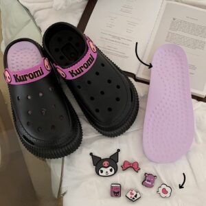 CEINOM Cute Cartoon Slippers Kuromi Kawaii Slippers for Women Cloud Slides indoor Outdoor Soft Comfy Anti-Slip garden Shoes (Black,6,6.5)