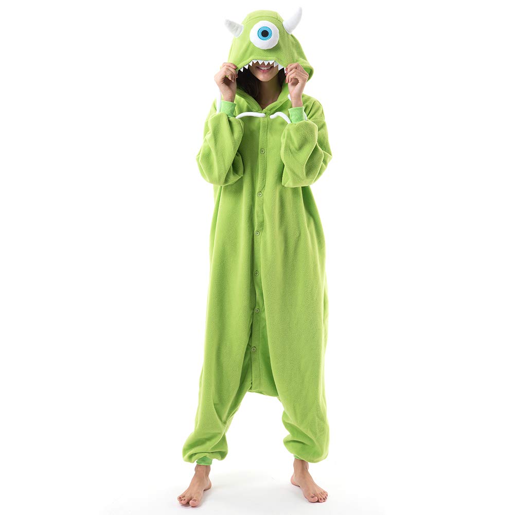 Beauty Shine Unisex Adult Onesie One Piece Pajamas Cosplay Cartoon Costume Halloween Christmas Sleepwear Jumpsuit Homewear(Mike Wazowski, X-Large)