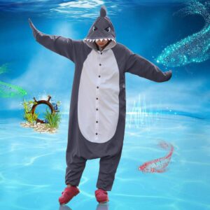 WOTOGOLD Animal Cosplay Costume Gray Shark Unisex Adult Pajamas Gray,X-Large