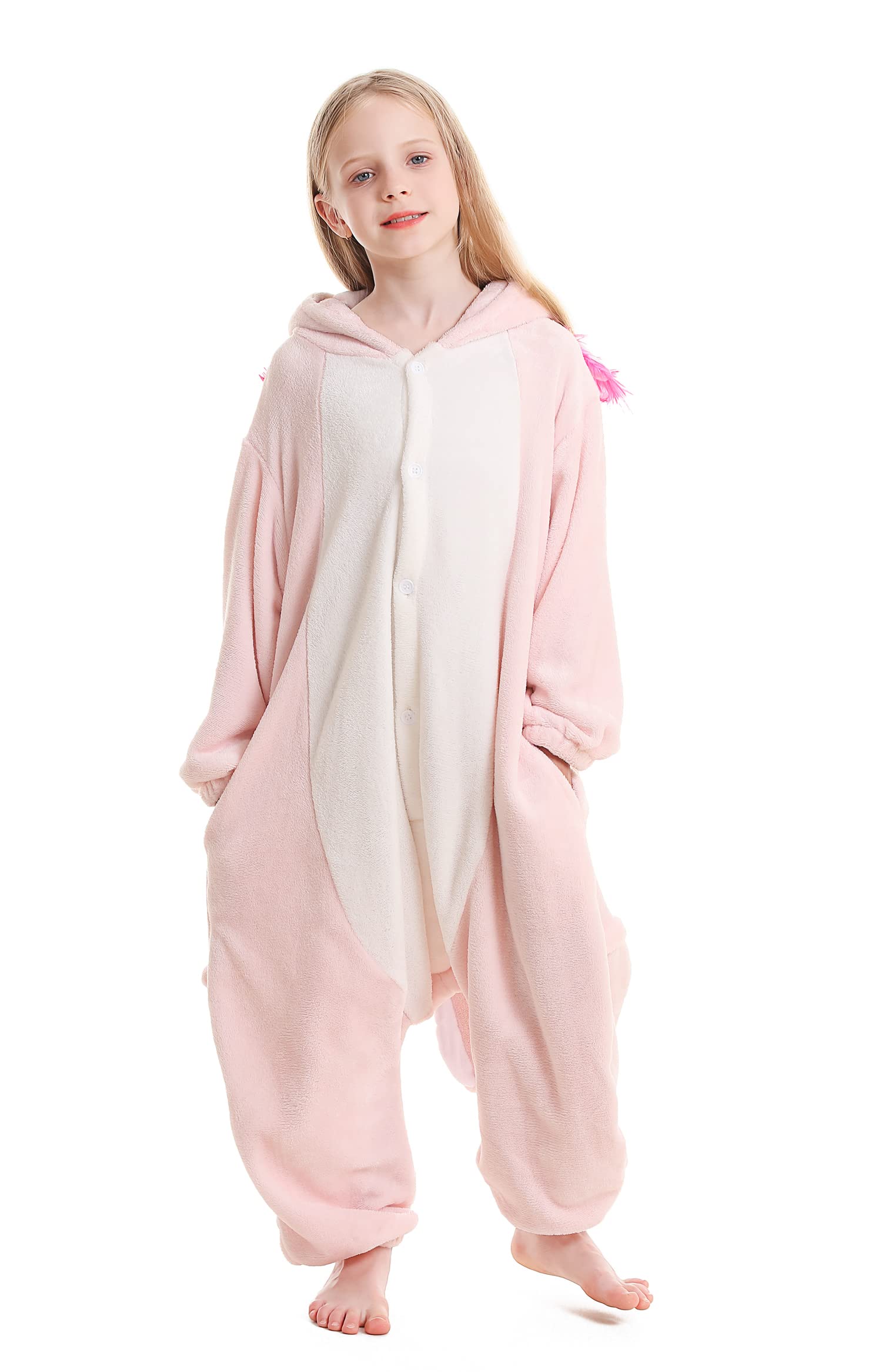 ATOZ Onesie for Kids, Animal Pajamas Halloween Cosplay Costume for Girls Boys, Pink Axolotl 8-9Y