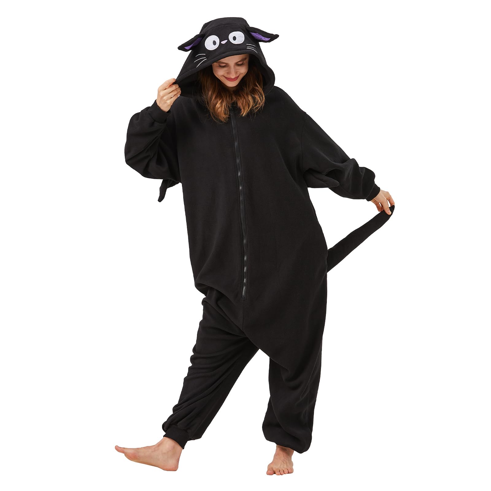 WAWRTOU Animal Cat Onesie Halloween Costume Unisex Adult Cosplay One-Piece Pajamas Christmas Sleepwear for Women Men