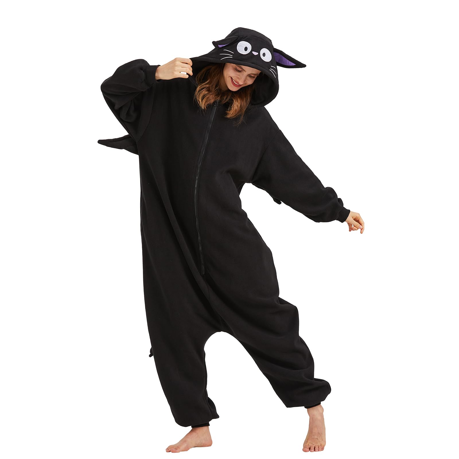 WAWRTOU Animal Cat Onesie Halloween Costume Unisex Adult Cosplay One-Piece Pajamas Christmas Sleepwear for Women Men