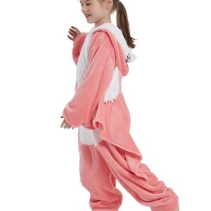 ABASACO Flying Squirrel Onesie Kids Plush Animal Costume One Piece Pajamas Girls Teen Halloween Cosplay Sleepwear Pink 10-11 Years