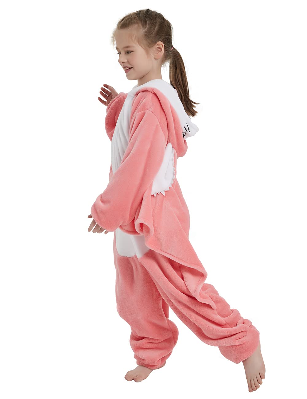 ABASACO Flying Squirrel Onesie Kids Plush Animal Costume One Piece Pajamas Girls Teen Halloween Cosplay Sleepwear Pink 10-11 Years