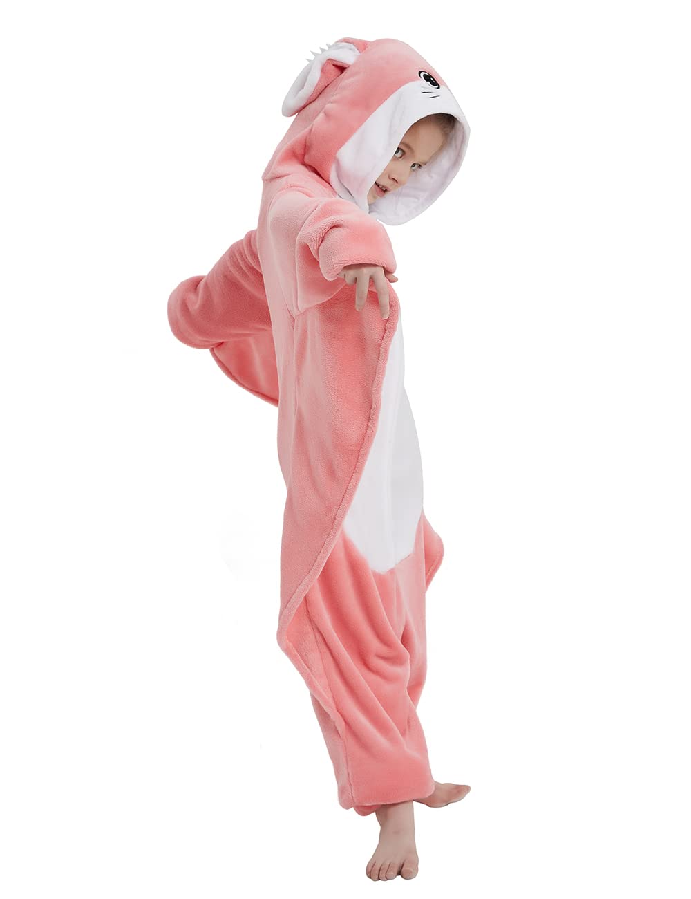 ABASACO Flying Squirrel Onesie Kids Plush Animal Costume One Piece Pajamas Girls Teen Halloween Cosplay Sleepwear Pink 10-11 Years