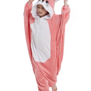 ABASACO Flying Squirrel Onesie Kids Plush Animal Costume One Piece Pajamas Girls Teen Halloween Cosplay Sleepwear Pink 10-11 Years