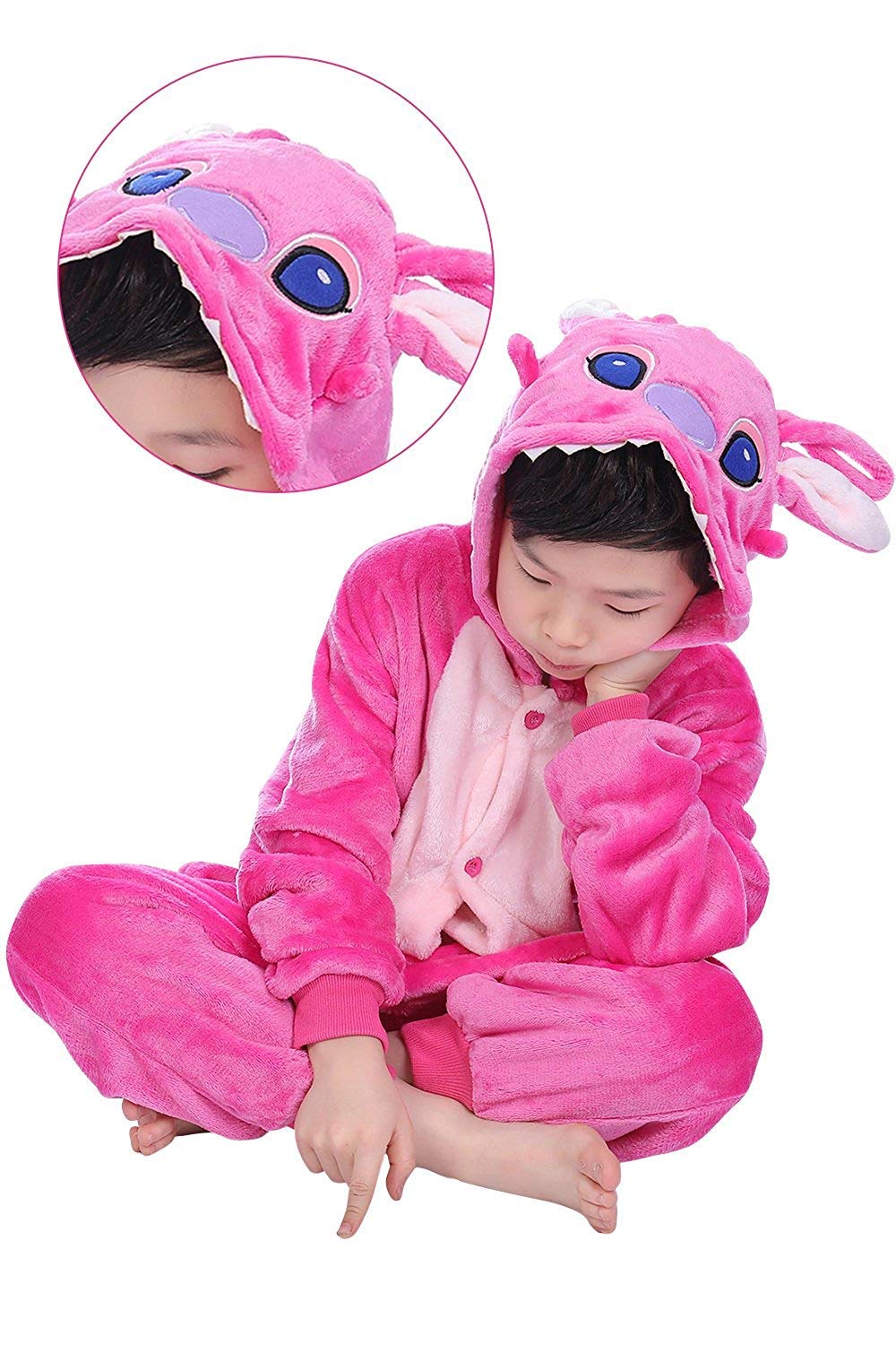 LeaveLive Kids Animal Onesies Halloween Cosplay Costume Pajamas(125#(55-59 inch), kidpinkY)