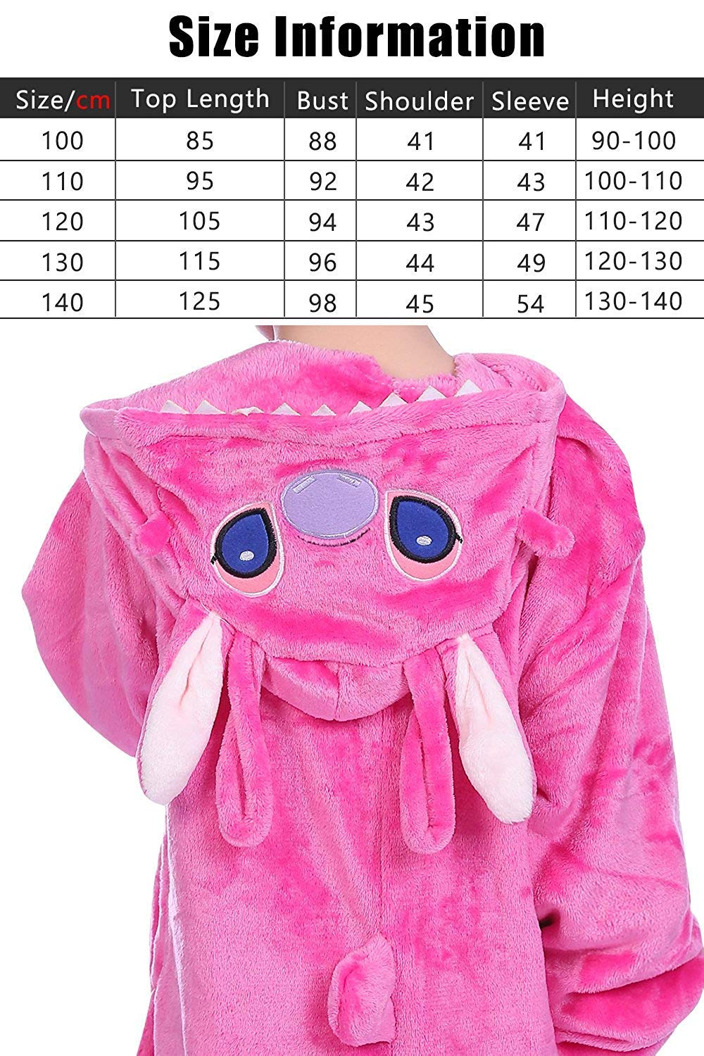 LeaveLive Kids Animal Onesies Halloween Cosplay Costume Pajamas(125#(55-59 inch), kidpinkY)