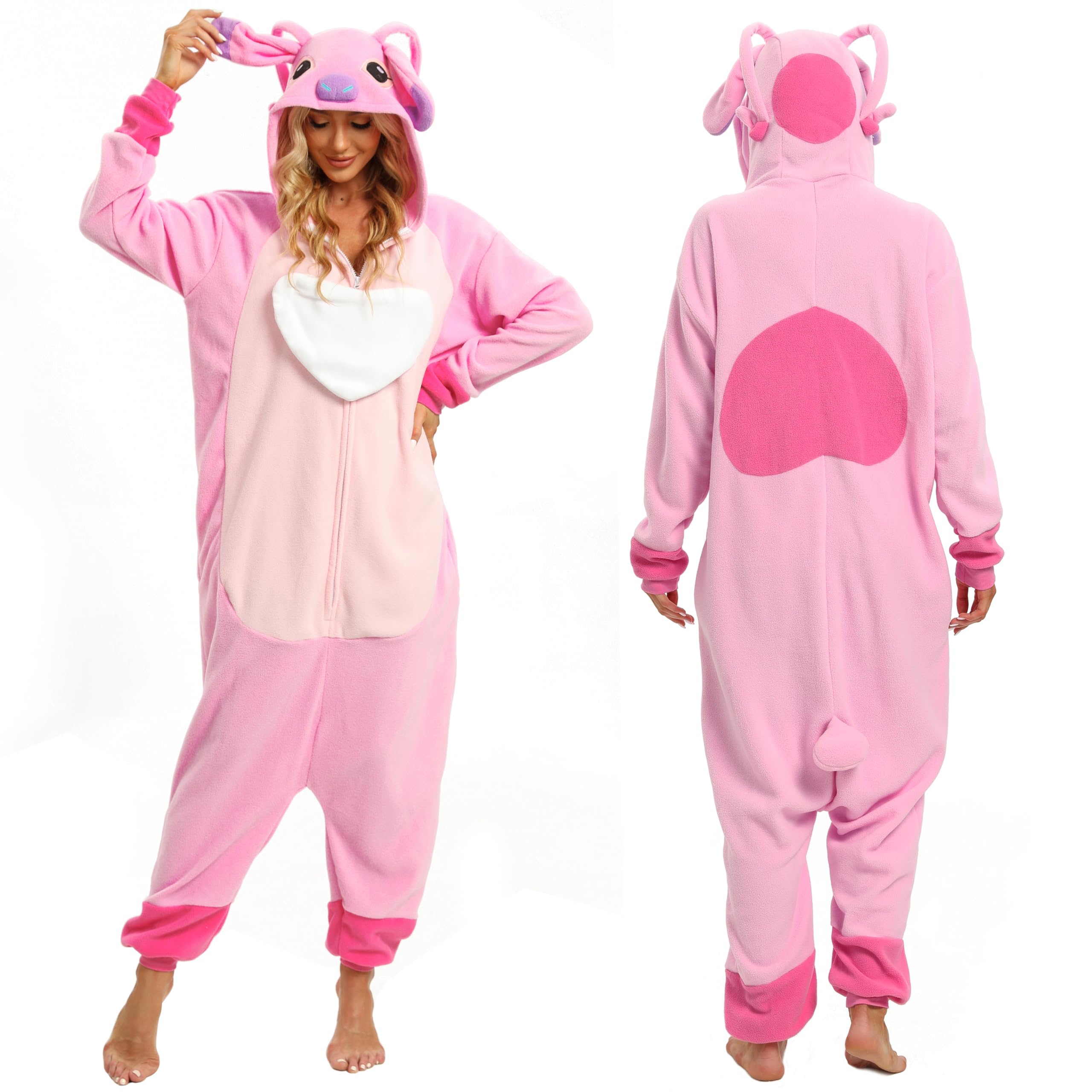 NAITOKE Adults Unisex Onesie Halloween Angel Stitch Costume Animal Cosplay Pajamas,170-178cm(5'7"-5'10")