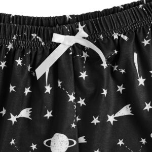 SOLY HUX Women's Cartoon Print Lettuce Trim Cami Top and Shorts Cute Pajama Set Sleepwear Black Star Moon L