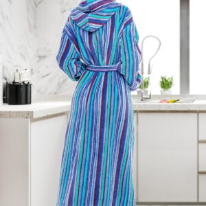 Alexander Del Rossa Women's Robes, Long Plush Bathrobe, Womens Robe with Hood, Hooded Robes for Women Plus Size Robe The Blues Striped XL (A0116ABQXL)