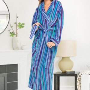 Alexander Del Rossa Women's Robes, Long Plush Bathrobe, Womens Robe with Hood, Hooded Robes for Women Plus Size Robe The Blues Striped XL (A0116ABQXL)