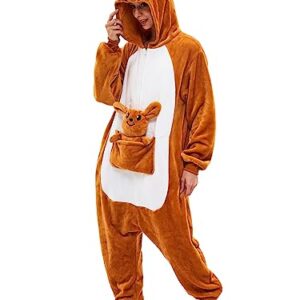 NEWCOSPLAY Unisex Adult Kangaroo Onesie Pajamas Animal One Piece Costume Cosplay Sleepwear (Kangaroo, Small)