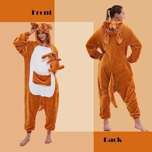 NEWCOSPLAY Unisex Adult Kangaroo Onesie Pajamas Animal One Piece Costume Cosplay Sleepwear (Kangaroo, Small)