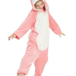 ABENCA Penguin Onesie Kids Animal Costume Girls Pajamas One Piece Plush Sleepwear Cosplay Halloween Christmas.Pink.120