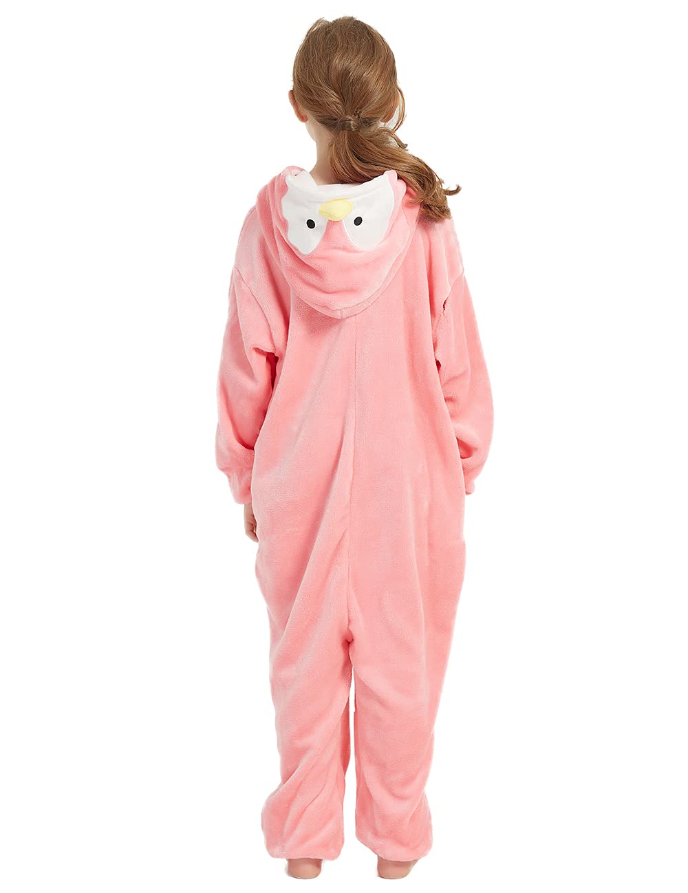 ABENCA Penguin Onesie Kids Animal Costume Girls Pajamas One Piece Plush Sleepwear Cosplay Halloween Christmas.Pink.120