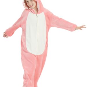 ABENCA Penguin Onesie Kids Animal Costume Girls Pajamas One Piece Plush Sleepwear Cosplay Halloween Christmas.Pink.120