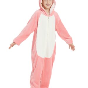 ABENCA Penguin Onesie Kids Animal Costume Girls Pajamas One Piece Plush Sleepwear Cosplay Halloween Christmas.Pink.120