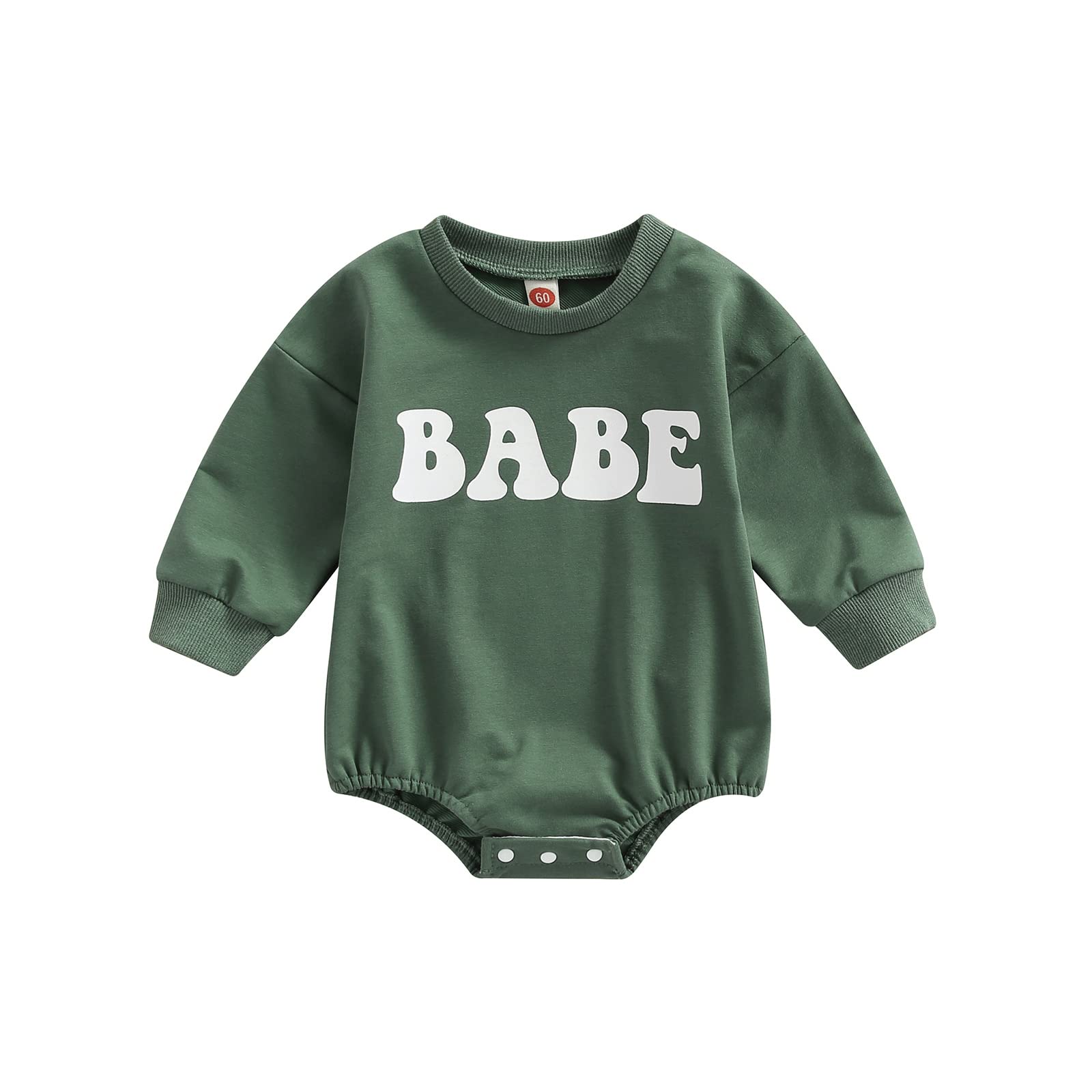 Lamuusaa Newborn Baby Girl Boy Clothes Crewneck Sweatshirt Romper Babe/Rainbow Pullover Sweater Shirts Oversized Fall Clothes (Babe-Green, 6-12 Months)