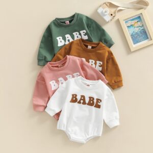 Lamuusaa Newborn Baby Girl Boy Clothes Crewneck Sweatshirt Romper Babe/Rainbow Pullover Sweater Shirts Oversized Fall Clothes (Babe-Green, 6-12 Months)