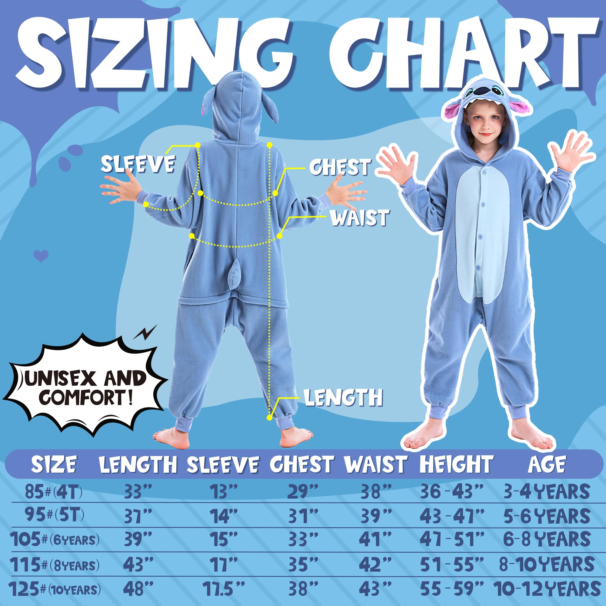 CANASOUR Kids Christmas Halloween Costumes Anime Cosplay Animal One Piece Onesie Pajamas 10-12 Years Girls Boys (10-12 Years, Blue)