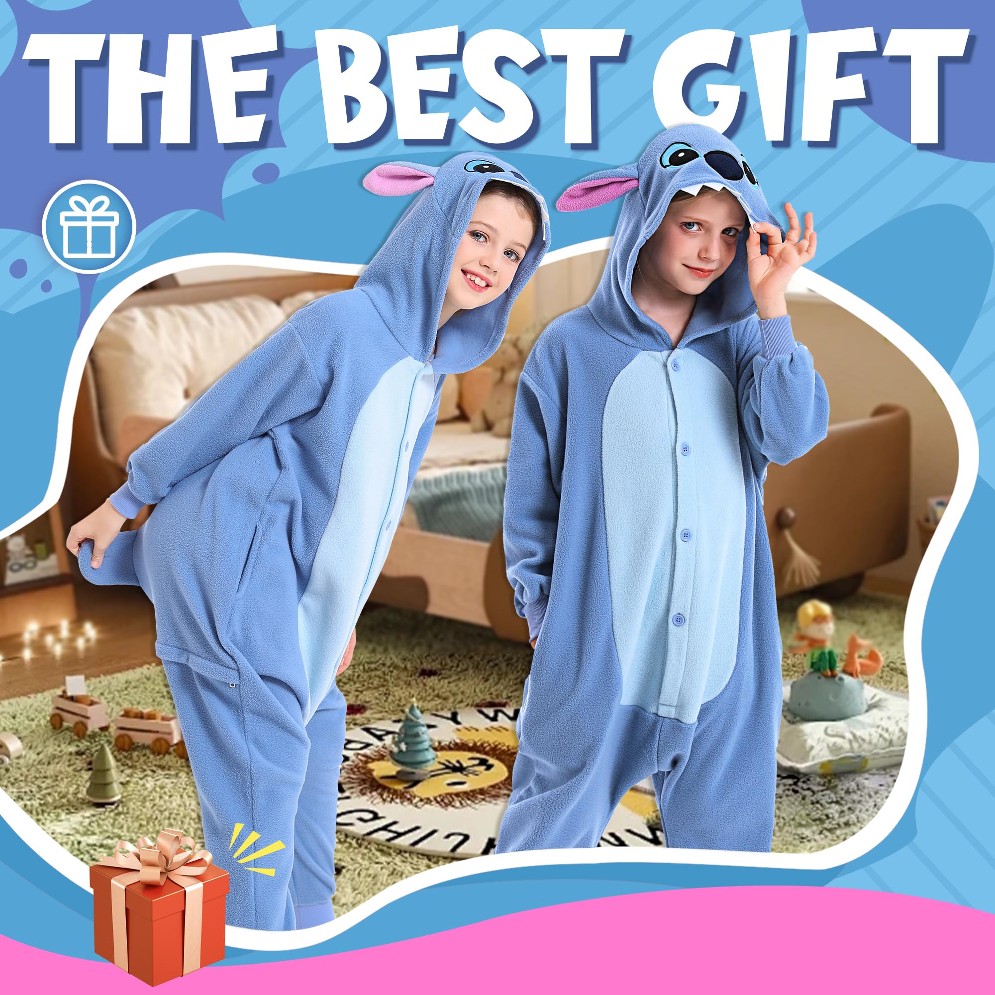 CANASOUR Kids Christmas Halloween Costumes Anime Cosplay Animal One Piece Onesie Pajamas 10-12 Years Girls Boys (10-12 Years, Blue)