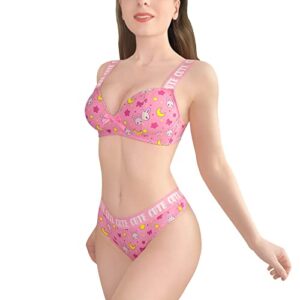 Littleforbig Women Nightwear Strap Sleepwear Cami Top and Thong Bralette Set - Usagi Sporty Pink M