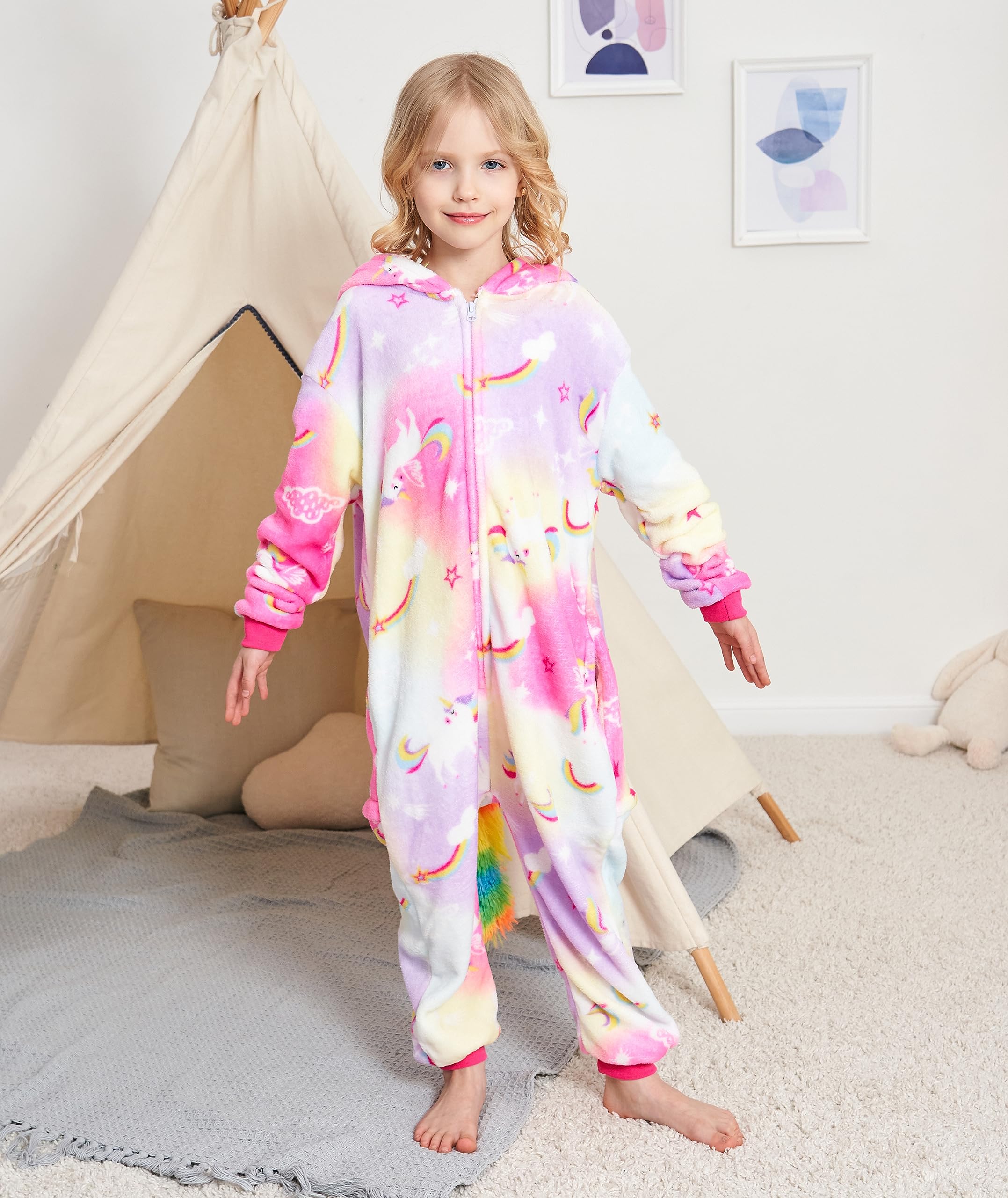 Cos Time kids Unicorn Onesie Animal One Piece Pajamas Halloween Costumes (Auspicious Cloud Flying Horse, 4T)