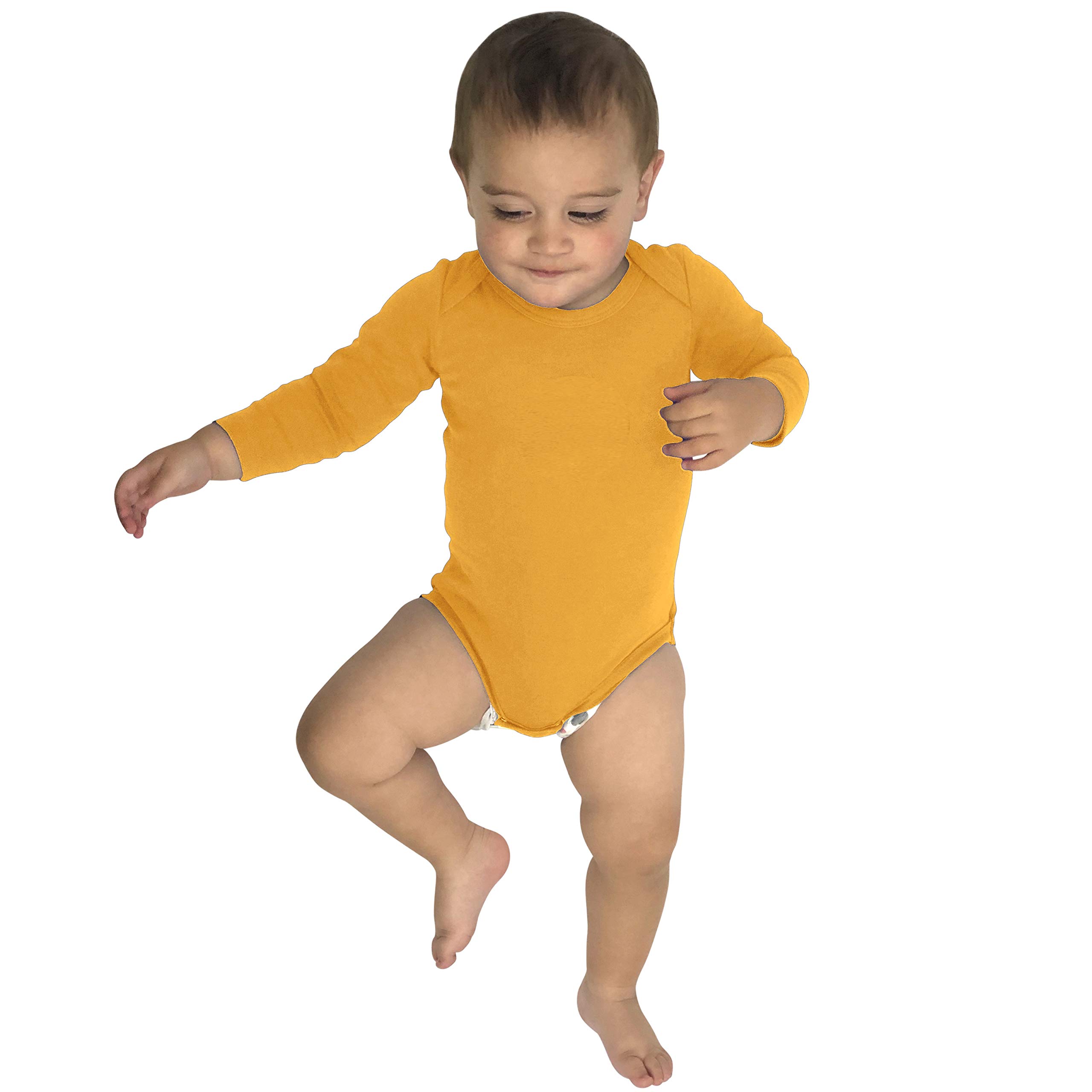 COUVER 100% Cotton Baby Bodysuit Suit Boy Clothes Long Sleeve Solid Color Onesie Golden Yellow